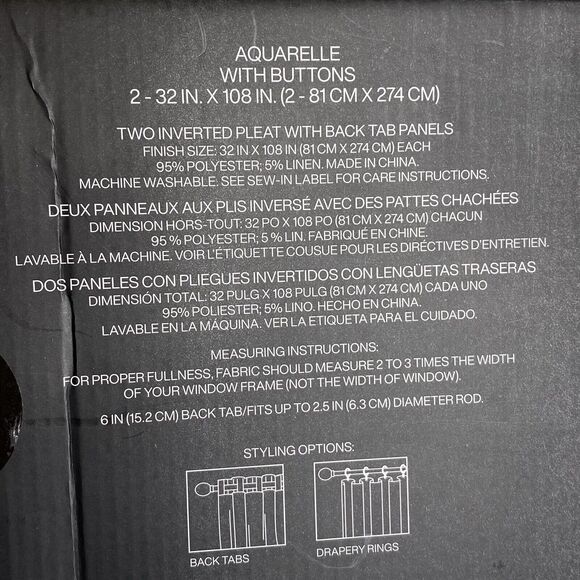 DKNY Aquarelle Window Curtains 2 Panels Inverted Pleat Blue Floral 32 x 108 NEW - Picture 5 of 6